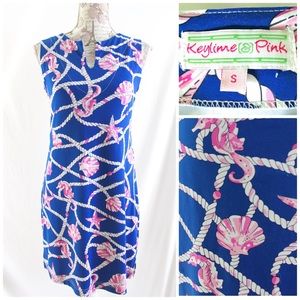 Keylime & Pink Sleeveless Shift Dress Nautical Sm.